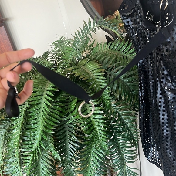 Brand New Escante Black Bondage Lingerie Thong Panty Collar Tight Cut Out - Picture 13 of 15